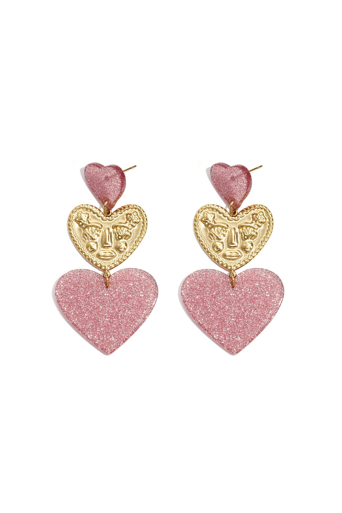 Statement earrings with glitter hearts