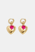 Hoop earrings with heart pendant and bead on ring