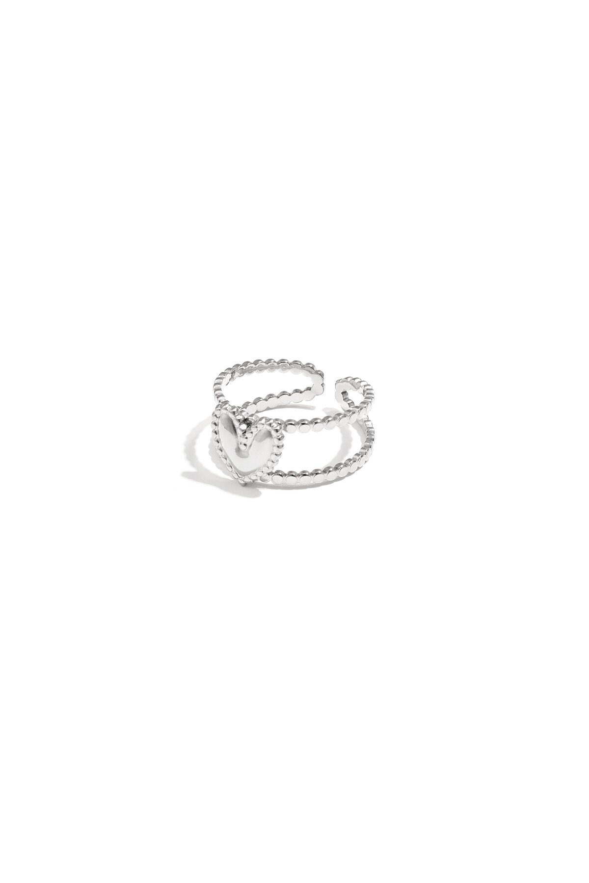 Adjustable double ring with heart