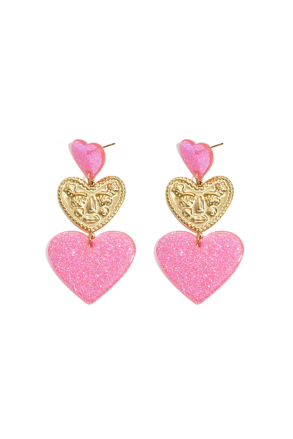 Statement earrings with glitter hearts