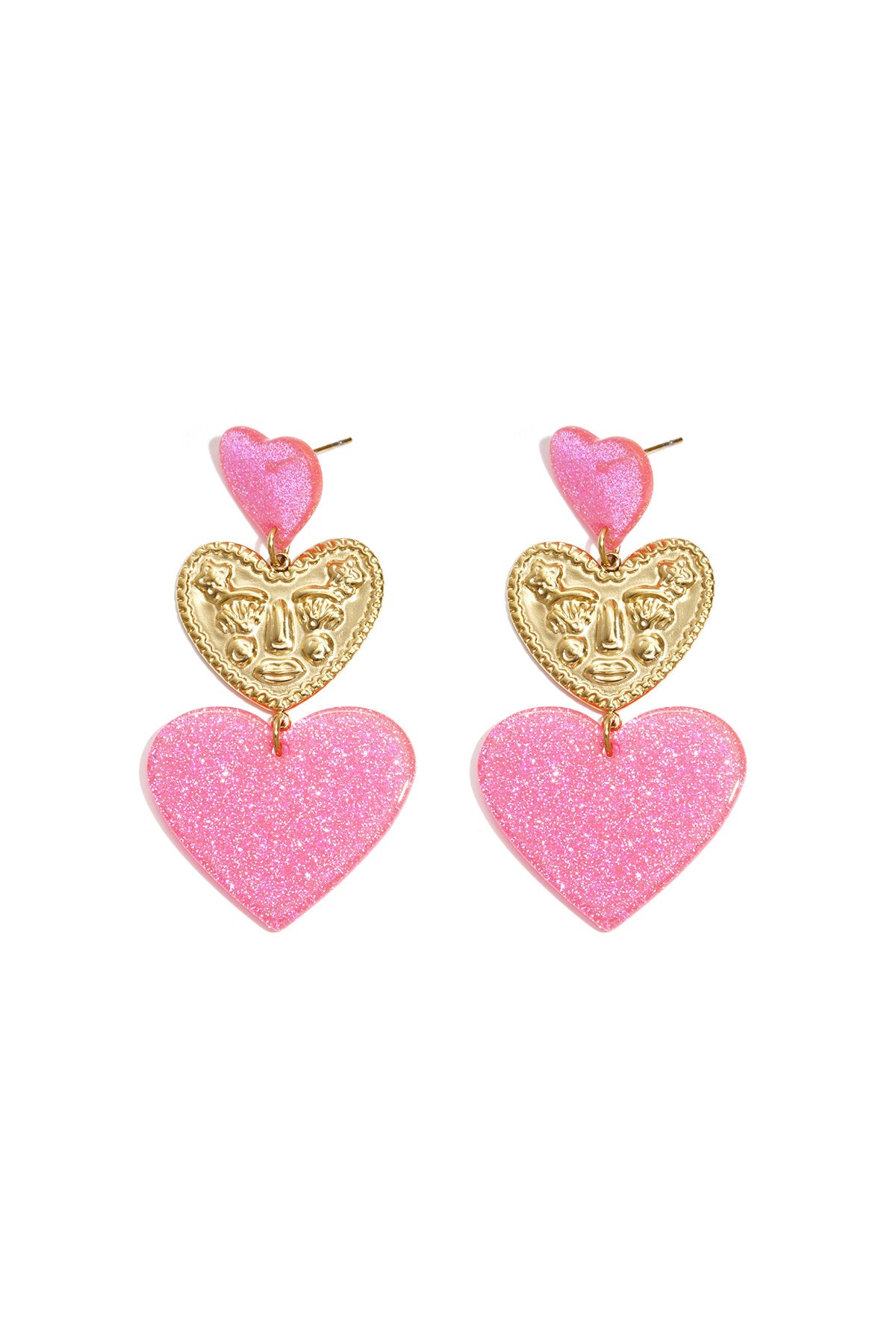 Statement earrings with glitter hearts
