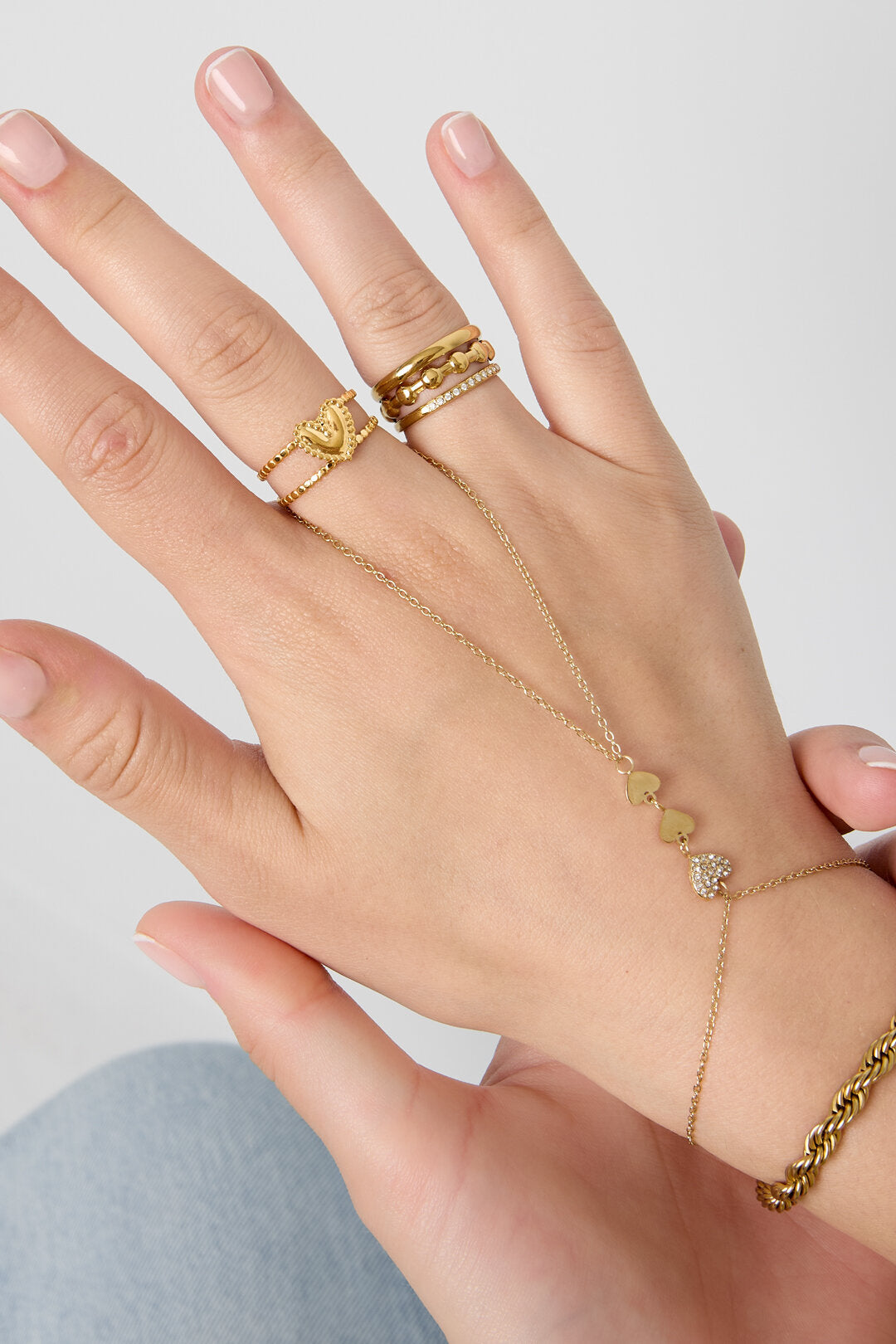 Adjustable double ring with heart